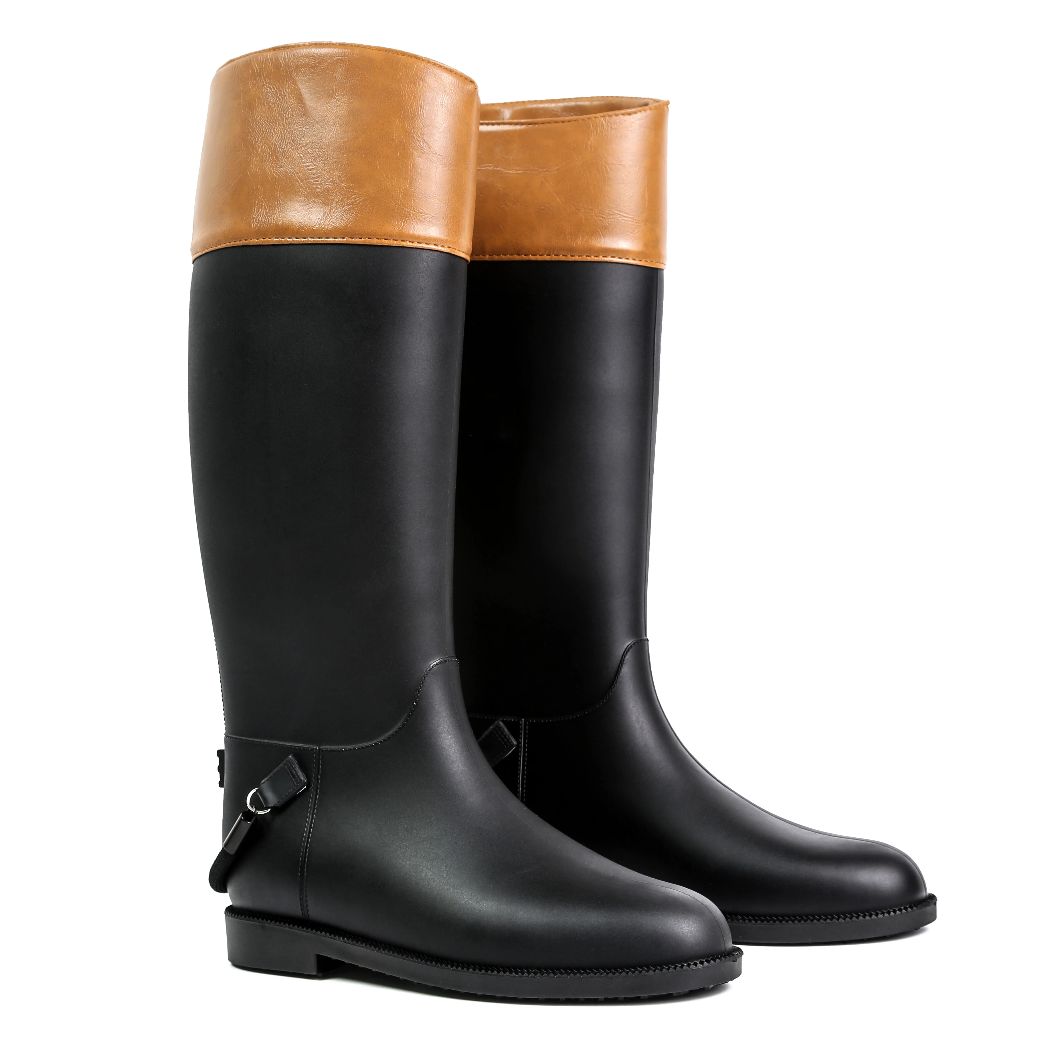 Black Tall Rain Boots for Women Waterproof PVC Garden Boots Ultra Lightweight Flat Wellies Mud Boots