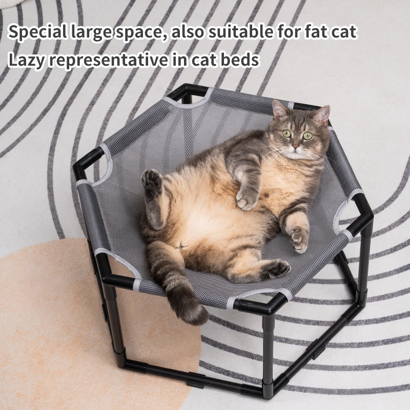 Handmade Large Space Elevated Trampoline Pet Furniture Apply Indoor Outdoor Cat Hammock Chair Cat Bed