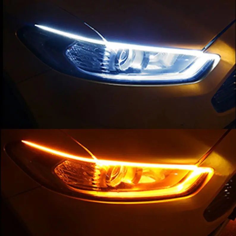 2pcs Led Car Daytime Running Light Waterproof Flexible Light Bar Drl Auto Headlight White Turn Yellow Brake Lamp Car Product 12v