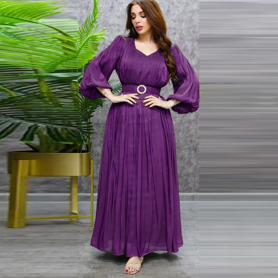 2024 Latest Designs Turkey Ethnic Clothing Eid Muslim Women Dress Shiny Party Abaya Robe Femme Musulmane Kaftan Islamic Dubai
