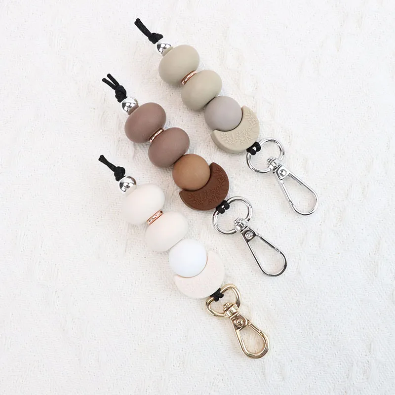 Moon Shape Silicone Abacus Beads Silicone Round Beads Pendant Keychain