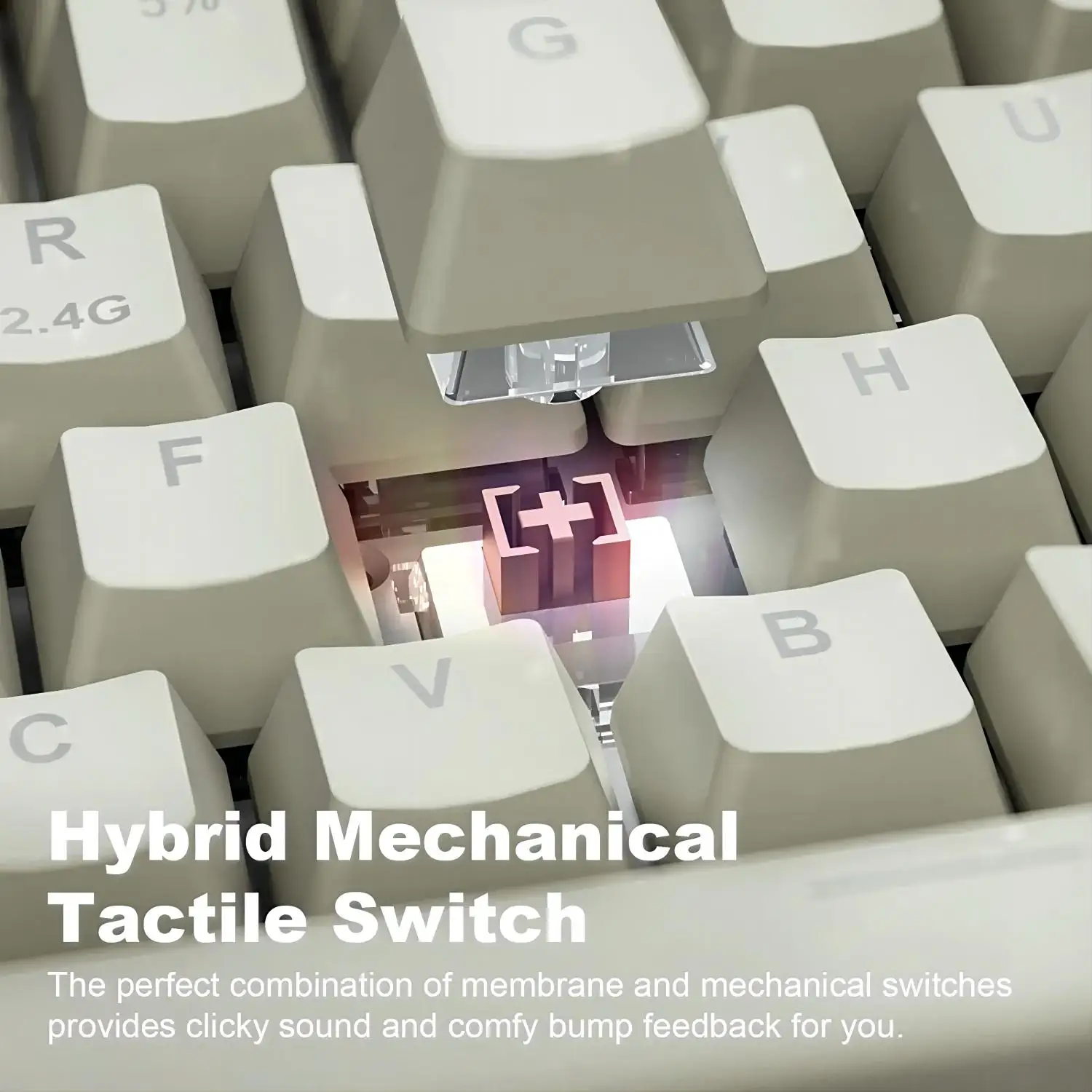 Wireless BT5.0 Hybrid Mechanical Multi-color Backlit Keyboard, USB 2.4G Cordless Compact Cute 80% Computer Keyboard 84keys