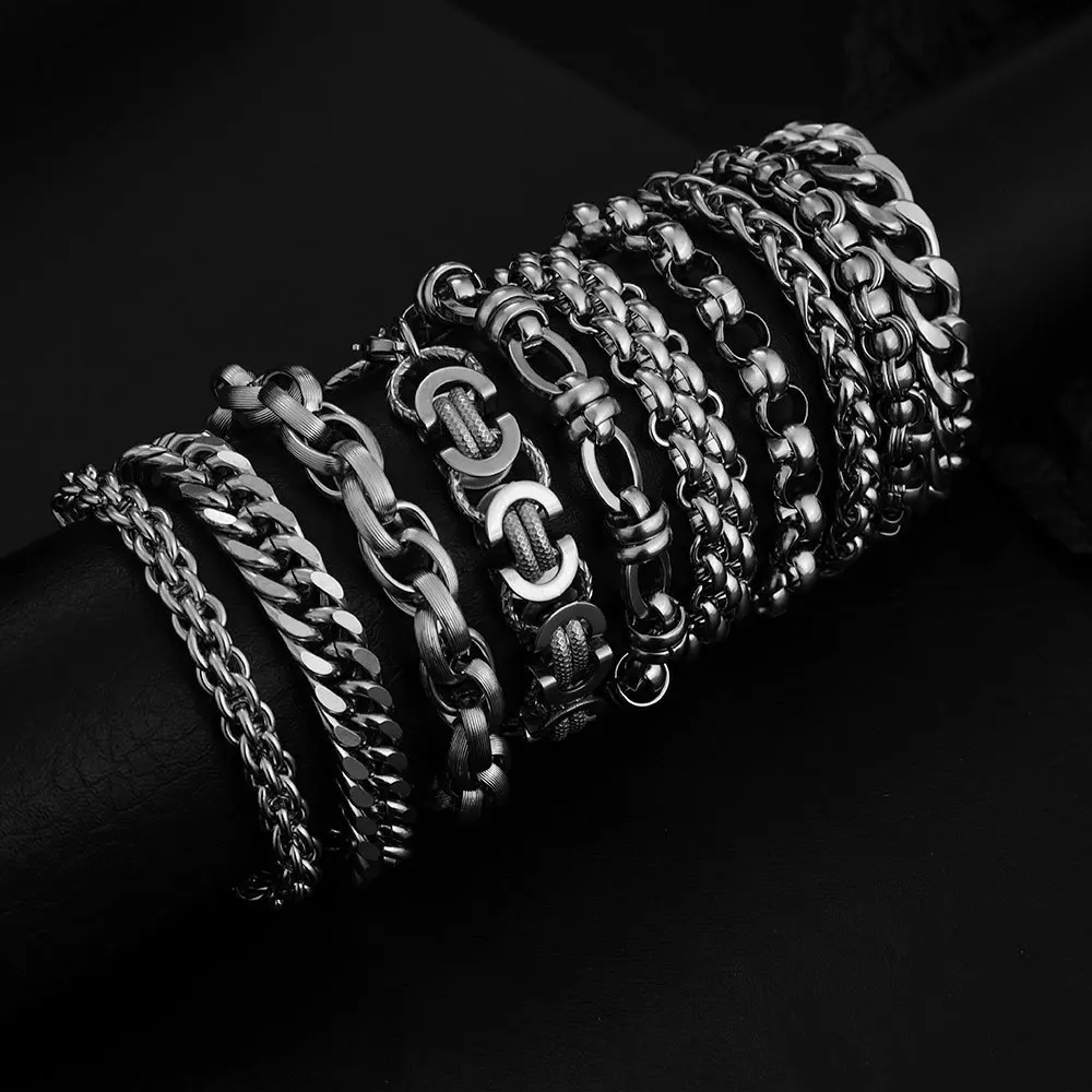 Mens Simple Stainless Steel Curb Cuban Link O-shaped Chain Bracelets for Women Unisex Wrist Jewelry Gifts