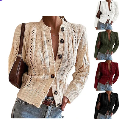 2021 short crop cardigan sweater jackets and coats women ladies hollow handmade knitting designer sweaters custom knit sweater