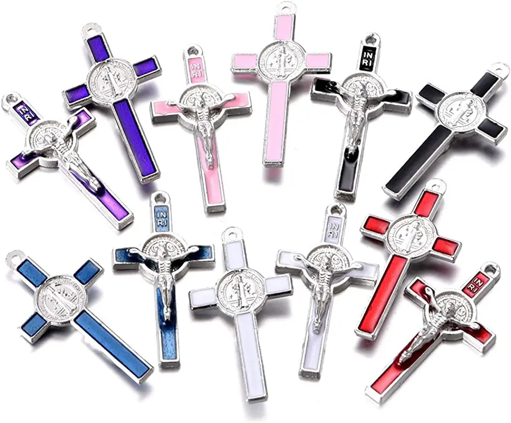 30pcs Mixed Gold Plated Enamel Cross Charm Pendant for DIY Jewelry Making Necklace DIY Jewelry Accessories 21mmx39.5mm (A625)_0