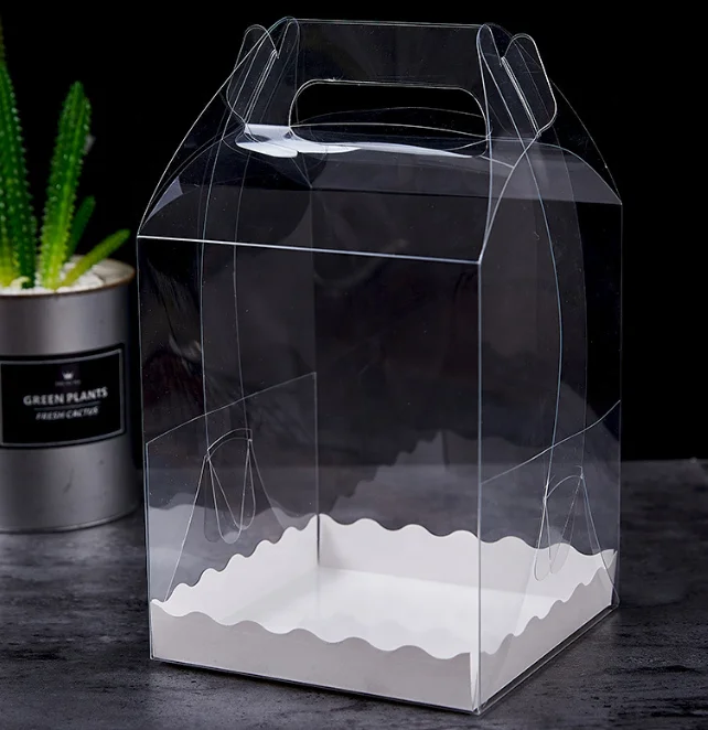 Wholesale Bread Desert Transparent Packaging Tall Portable Clear Gable PET Cake Boxes For Bakery
