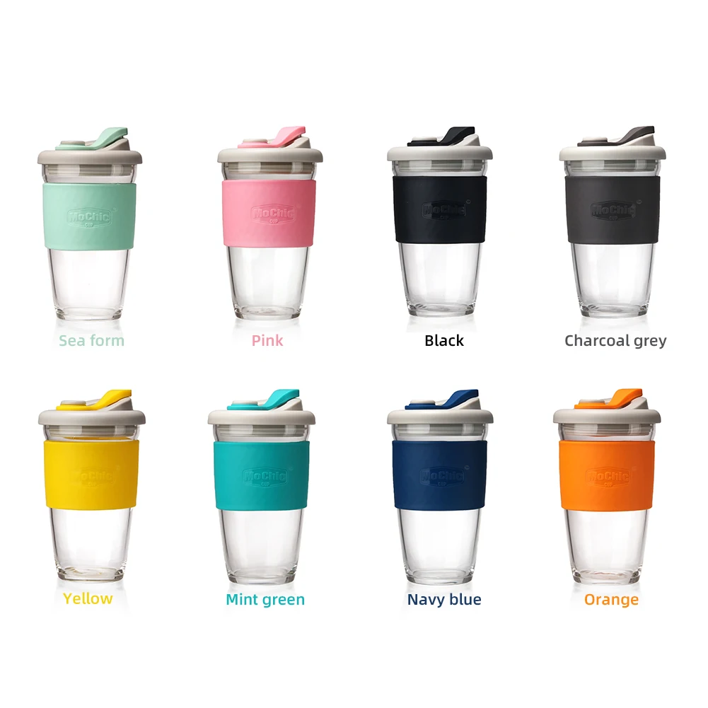 
Eco-Friendly Insulation Non-Slip Portable Coffee Milk Tea Transparent Glass Cups With Silicone Cover 