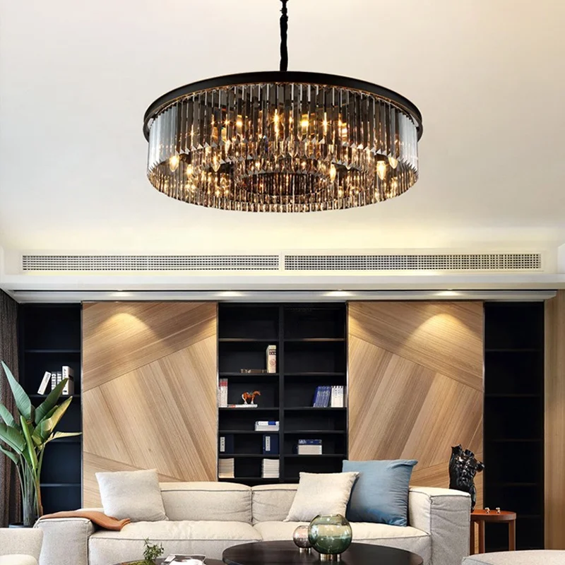 Black Creative Design Big Round Luxury Pendant Lamp Restaurant Living Room Hotel Home Classic Crystal Chandeliers Ceiling