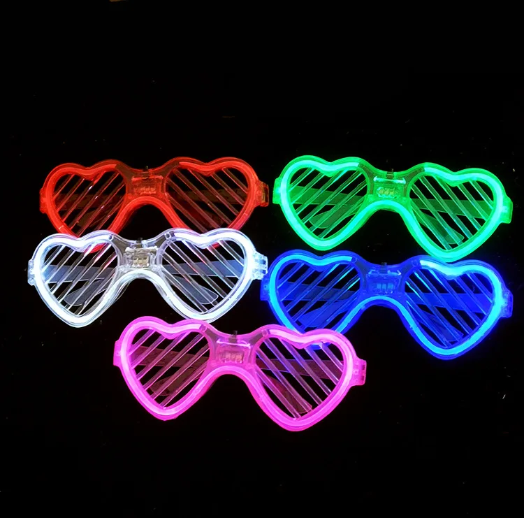 Plastic Creative Led Flashing Heart Shape Glasses Light Up Toys Party Rave Shutter Glasses Concert Supplies Glowing Glasses