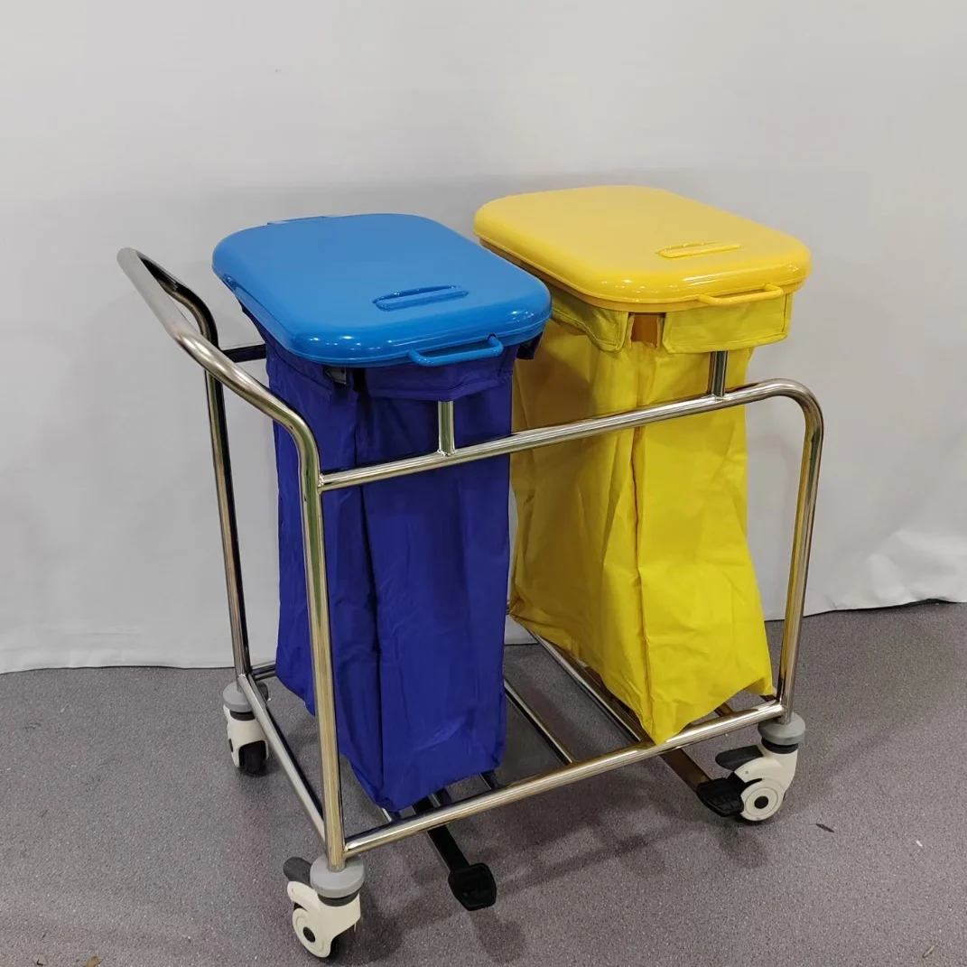 Hospital Stainless Steel Linen Medical Cart Laundry Cleaning Trolley