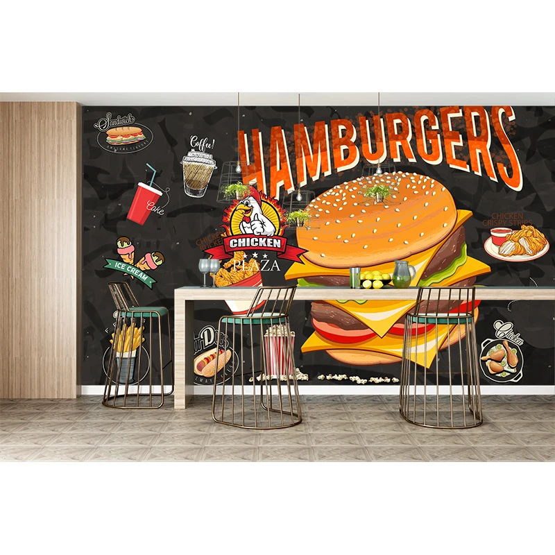 Custom American Burger Cola Photo Wallpaper Fast Food Restaurant Industrial Decor Murals Snack Bar Decor Peel And Sticker Wallpa