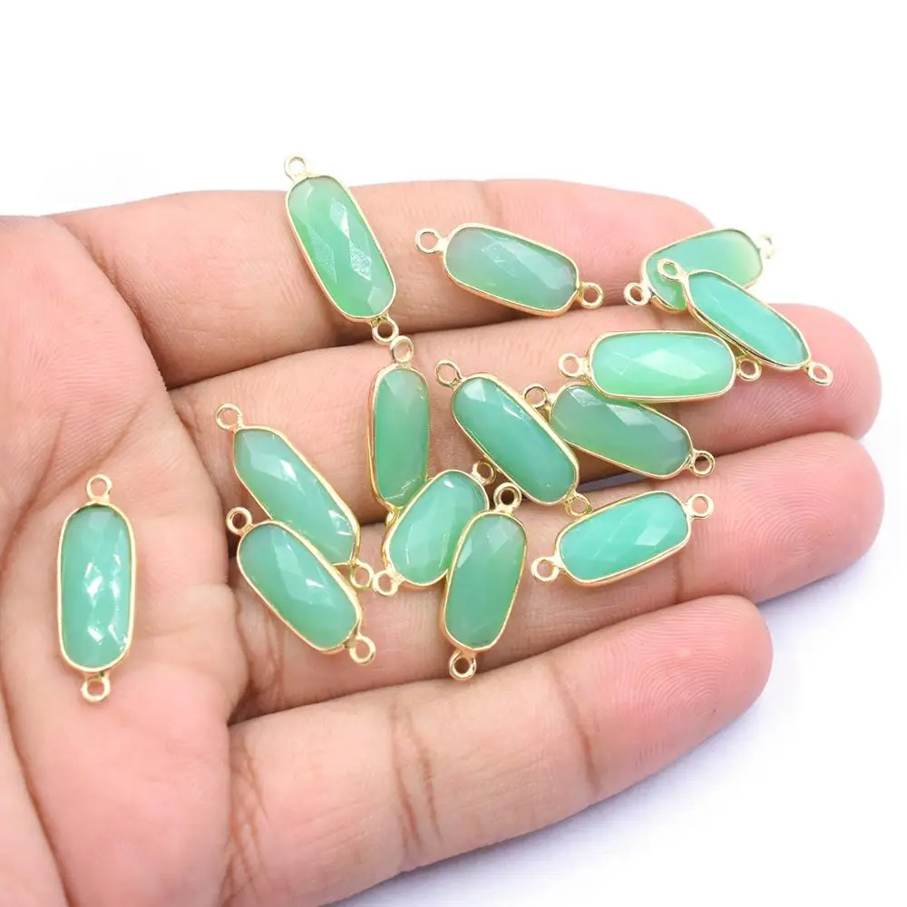 Chrysoprase With Bail Long Cushion Shape Silver Bezel Gold Plated Connector