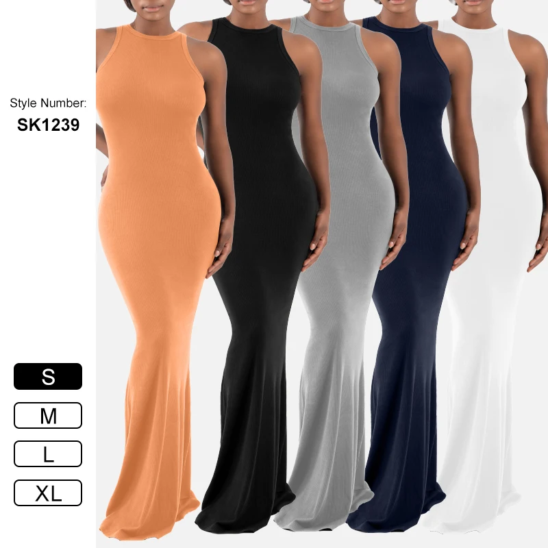 sk1239 modal fashion Maxi Full Length Dress One-piece ribbed dress Slimming Sculpt Brief activewear