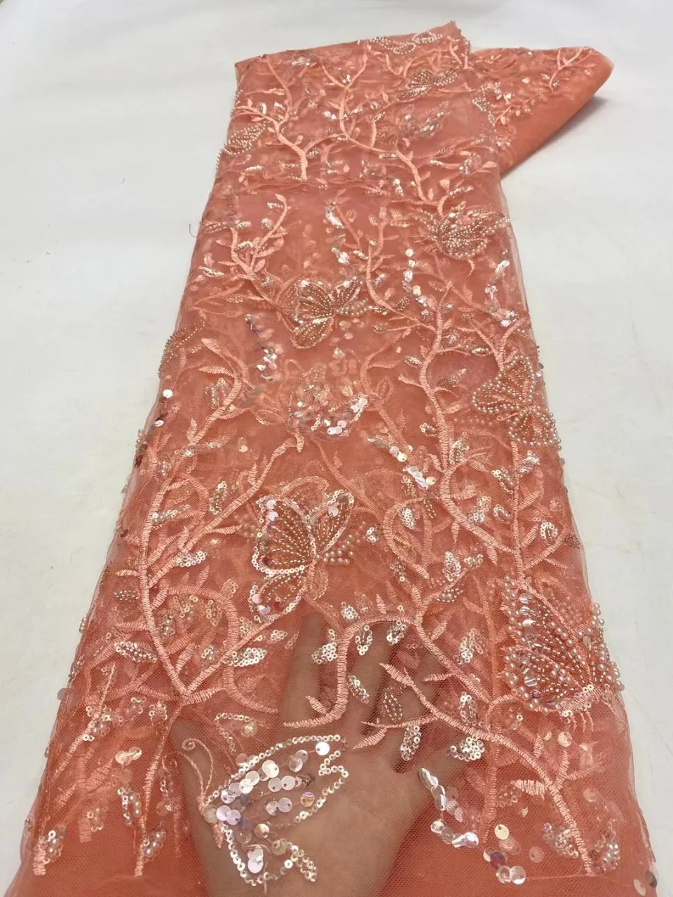 Handmade 2022 colorful wedding lace fabric 3d butterfly beaded embroidered by yards