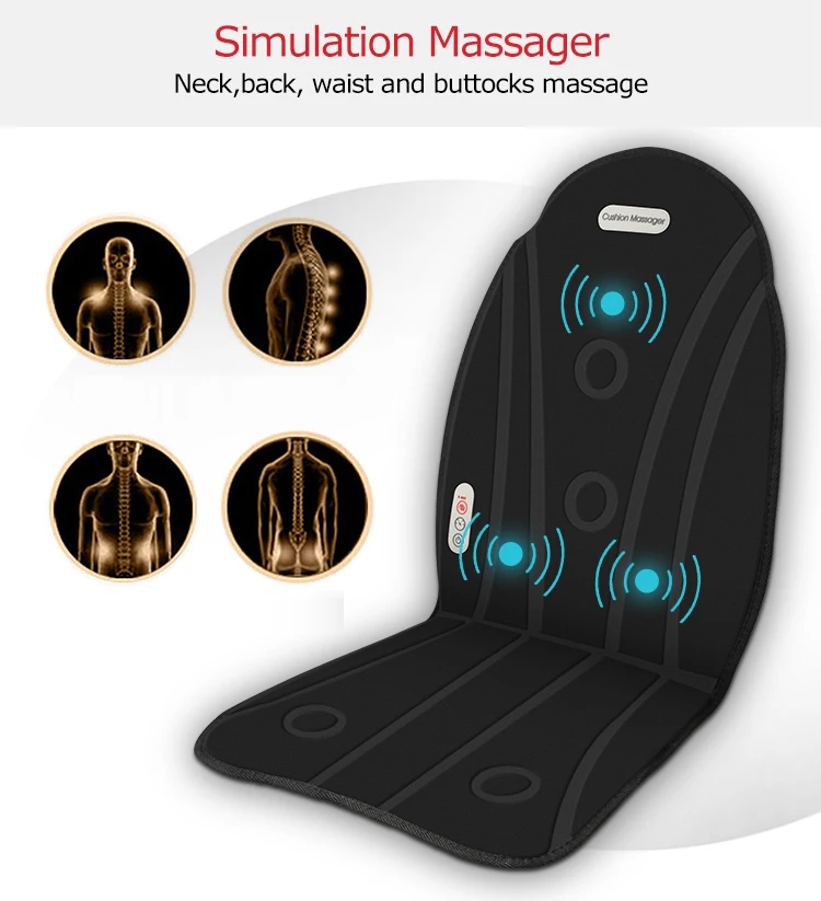 Vibration car seat massage cushion with heating, 3D shiatsu seat cushion back massager, massage cushion for car