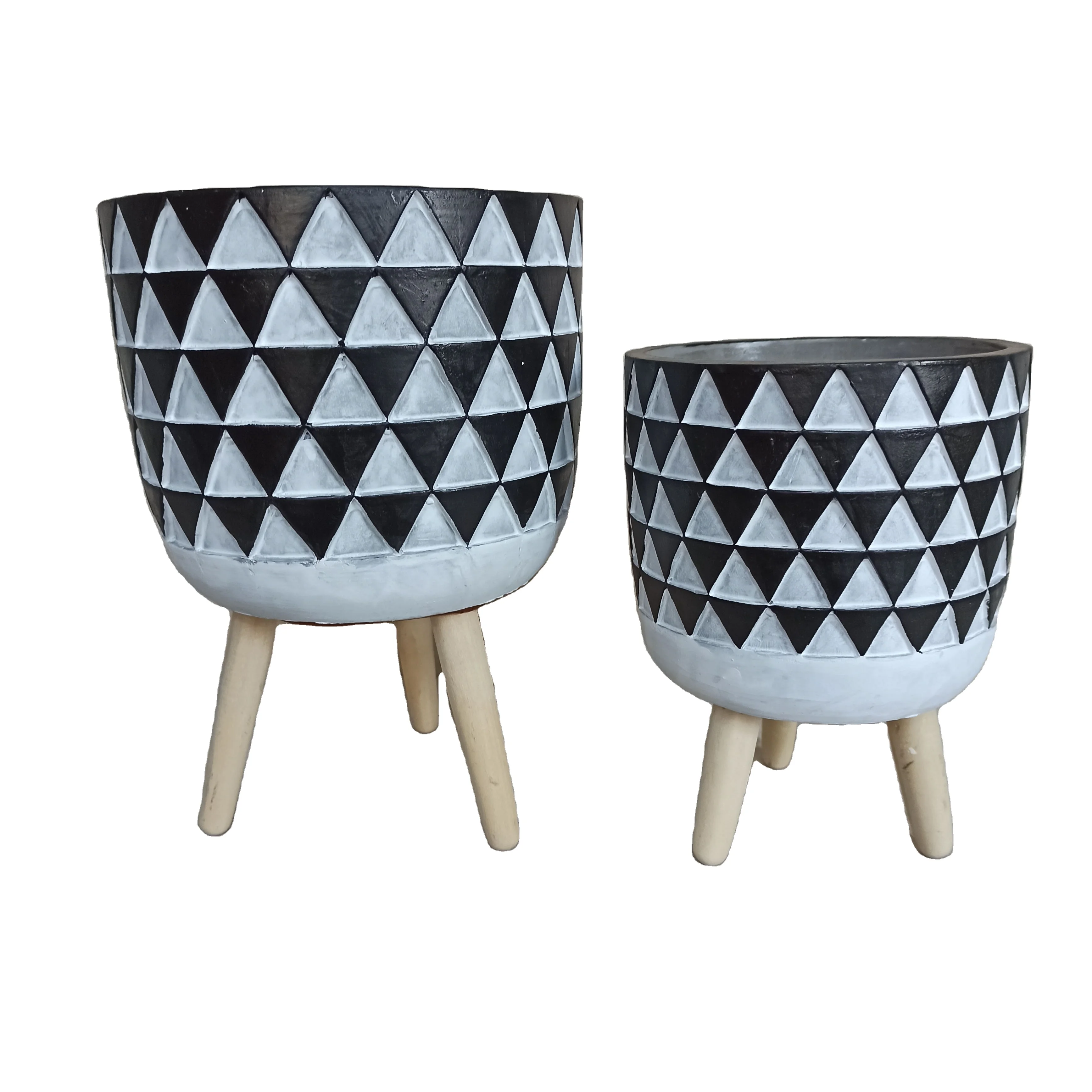 Indoor Planter with Stand, 8 Inches  Matte White and Grey Geometric Planter Pot for House Plants