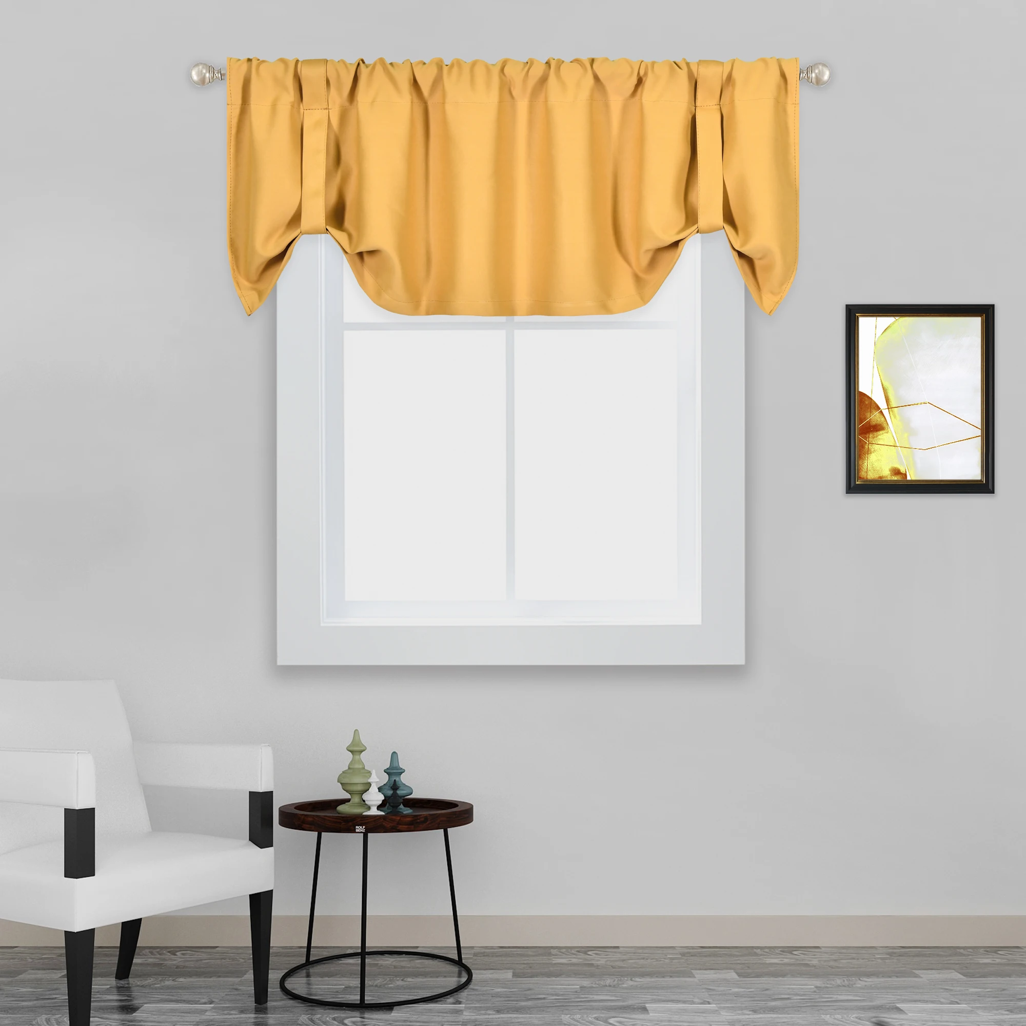 52x18 Inch Yellow Blackout Valance 100% Polyester Tie Up Style Valance 1PC/Package