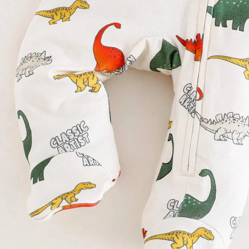 Unisex Dinosaur Romper for Newborns Organic Knitted Cotton Long Sleeve Full OEM Service White Boutique Baby Clothes for Spring
