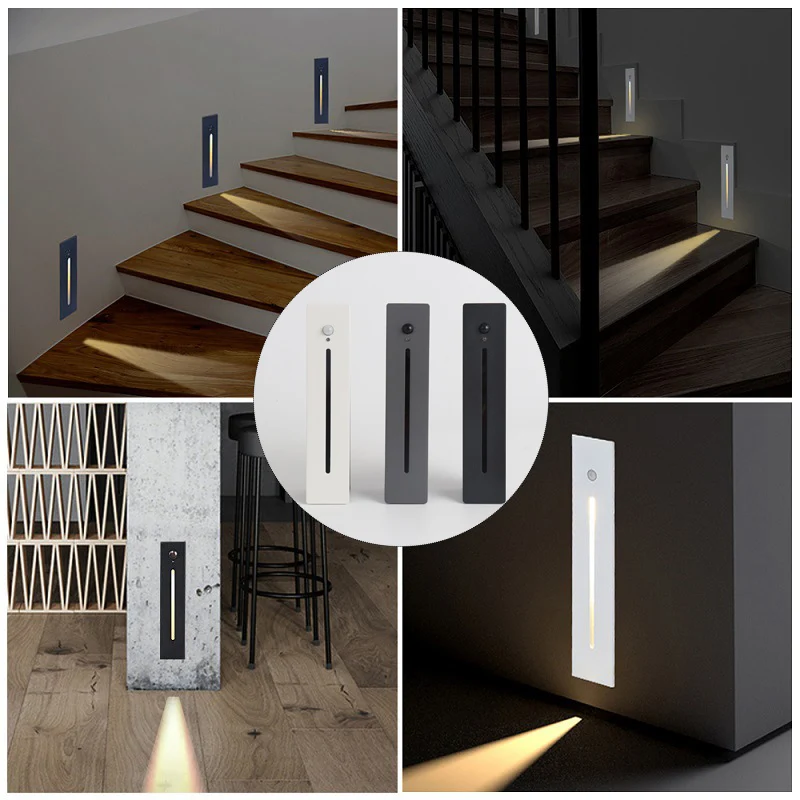 Outdoor waterproof recessed aluminum motion sensor stair staircase lighting wall home hotel indoor step led lights