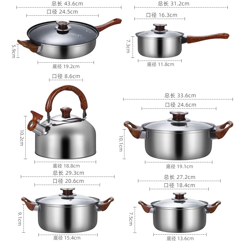 Home Kitchen 12 pcs Stainless Steel Pots And Pans Nonstick Coating Cookware Sets With Kettle Cookware Soup Pot Sauce Pan set