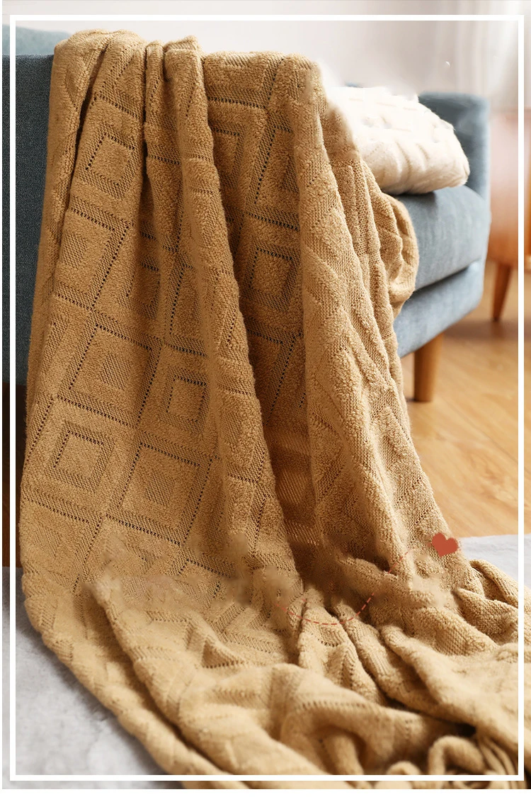 Nordic Throw lovely twisted knit blanket soft ins style  throw handmade tassel blanket for bed