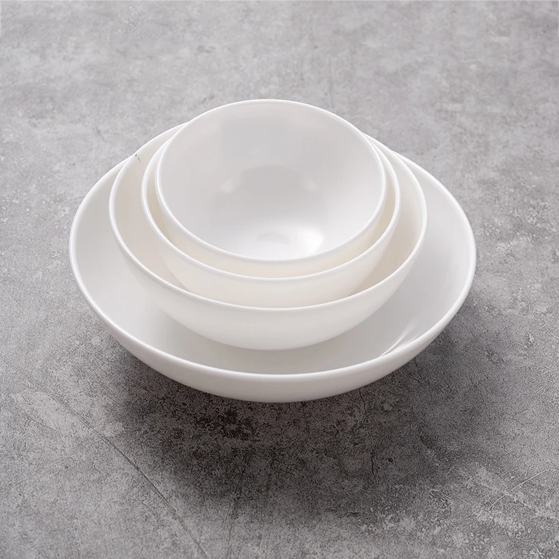 Lightweight Unbreakable 100% Melamine White Cereal/Soup/Salad Bowls for Restaurant Buffet Dining