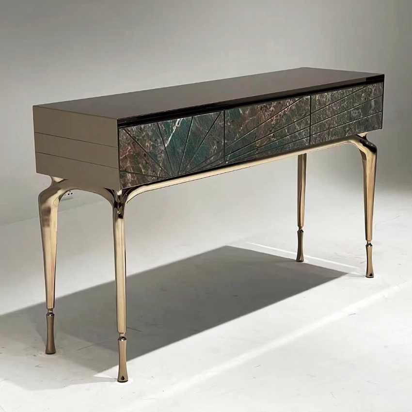 Luxury Stainless Steel entryway Console Living Room Drawer Console Table Natural Agate Corridor Console Table