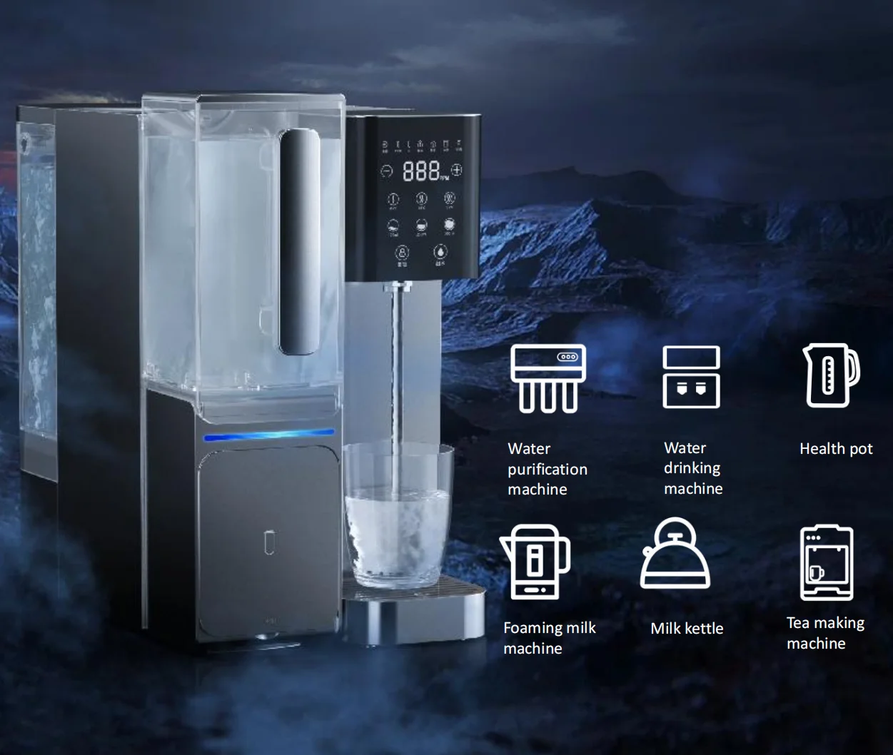 BRISK table top mobile reverse osmosis with activated carbon water filter heater system for home