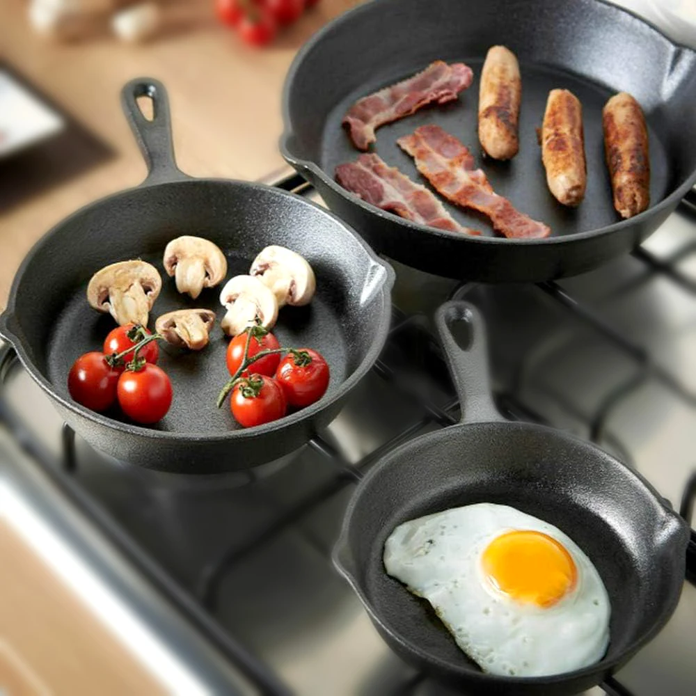 Cast Iron Cooking Pan Kitchen Utensils Nonstick Cookware Set Skillet Flat Frying Pan