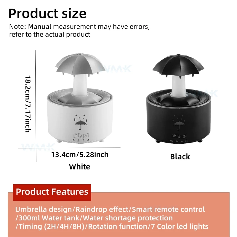 Room Umbrella Shape Aromatherapy Humidifiers 300Ml Ultrasonic Rotating Water Drop Aroma Diffuser With Remote