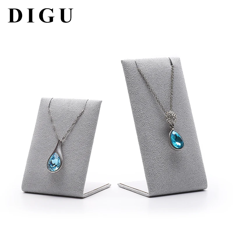 Refined high quality jewelry necklace pendant long chain silver gray velvet bust display stand