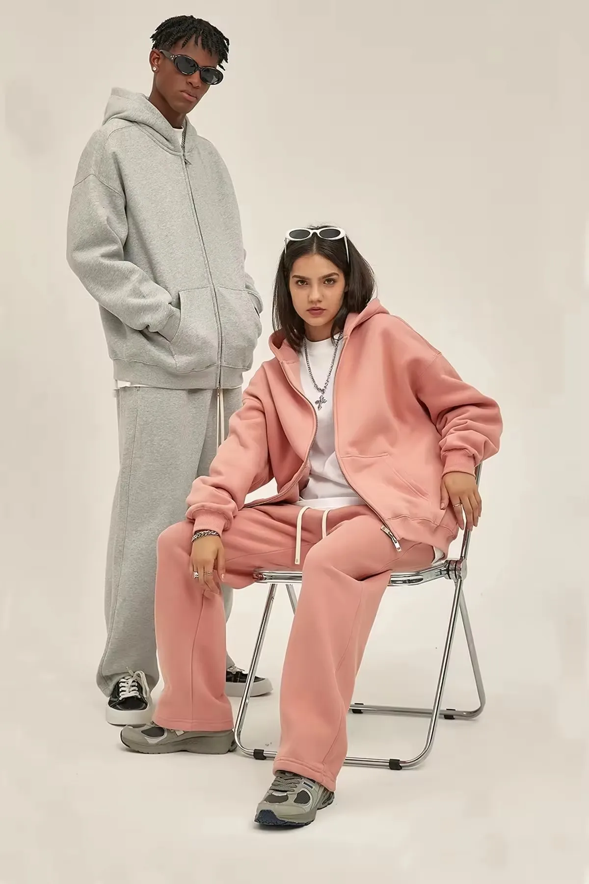 2024 New Arrival Comfortable Fleece Blank Tracksuit Men Baggy Windproof  Zipper Tracksuit Unisex