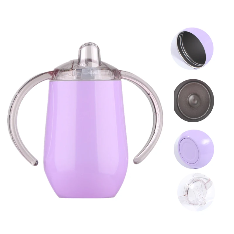 
10oz Stainless Steel Baby Sippy Cup with Nozzle Egg Shape Tumbler with Double Handle 