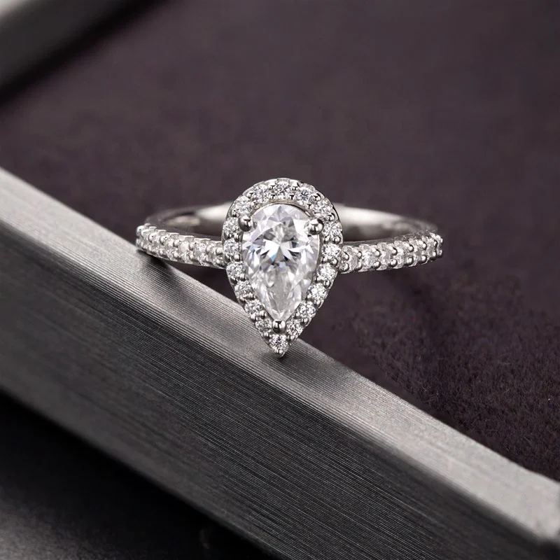 HL06T Abiding Wholesale Pear Cut 1 CT DEF Moissanite Halo 925 Silver Women 3 Pieces Jewelry Set With Gra Certificate