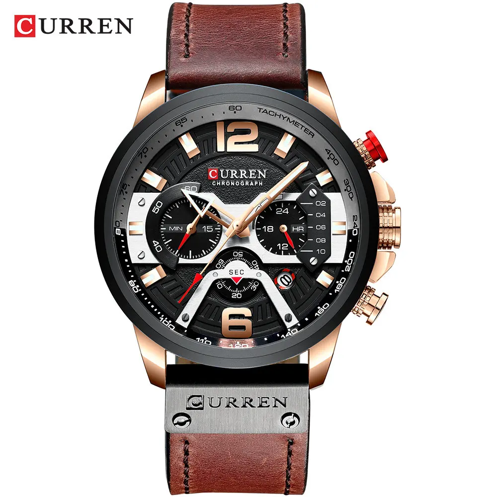 CURREN 8329 Top Brand Watches Male Clock Sport Leather Strap Chronograph Watches Men Wrist
