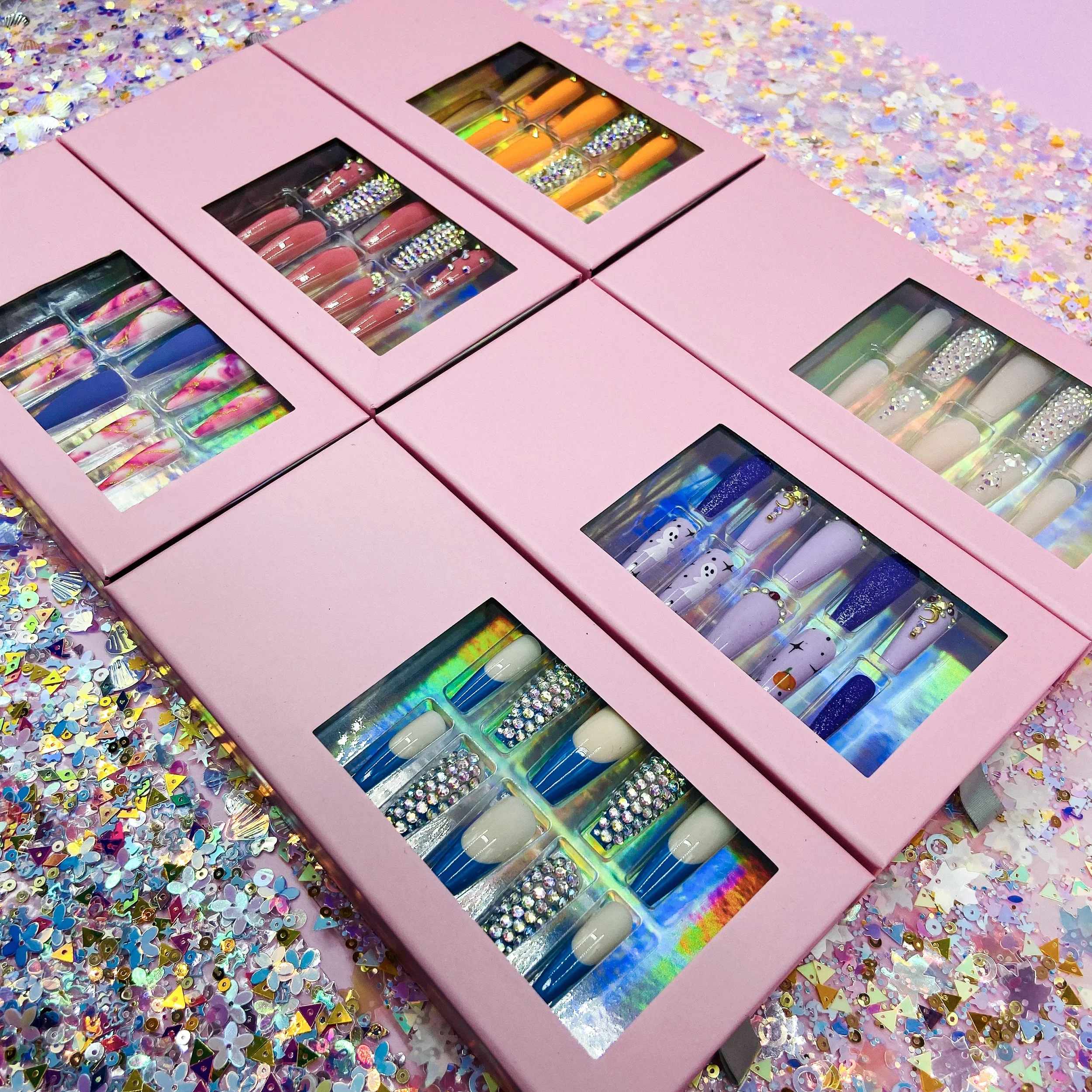 Wholesale Short Cute Press On Artificial False Nails Custom logo Luxury Fake Nails Colorful Matte Ballerina Nails