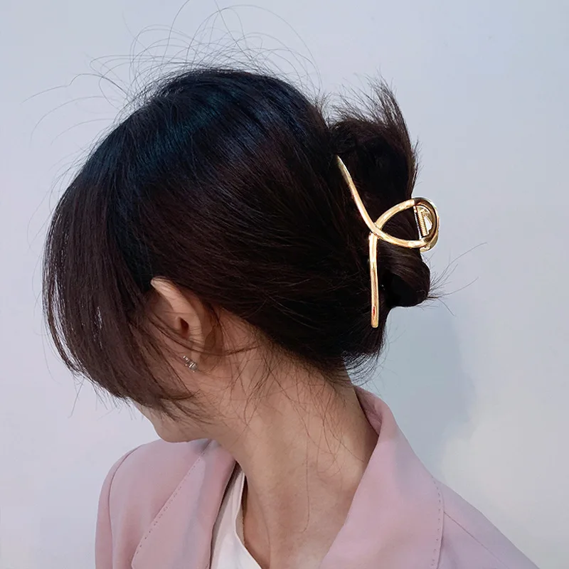 metal shark clip bath hairpin geometric net red grab clip fashion hair accessories  Plain Zinc Alloy Metal Hair Claw