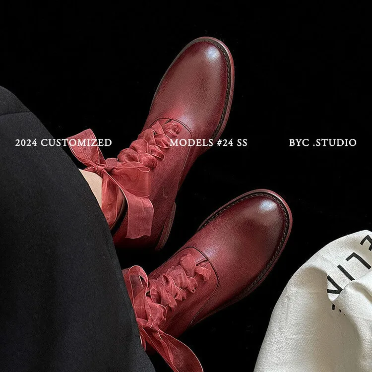 XINZI RAIN 2024 Style Female Short Boots Round Toe Genuine Leather 3cm Low Heel Women Full Leather Laceup Boots With Logo Custom