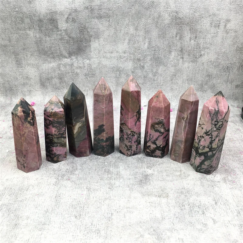 Wholesale Natural crystal Spiritual healing stones Rhodonite point tower for Decoration
