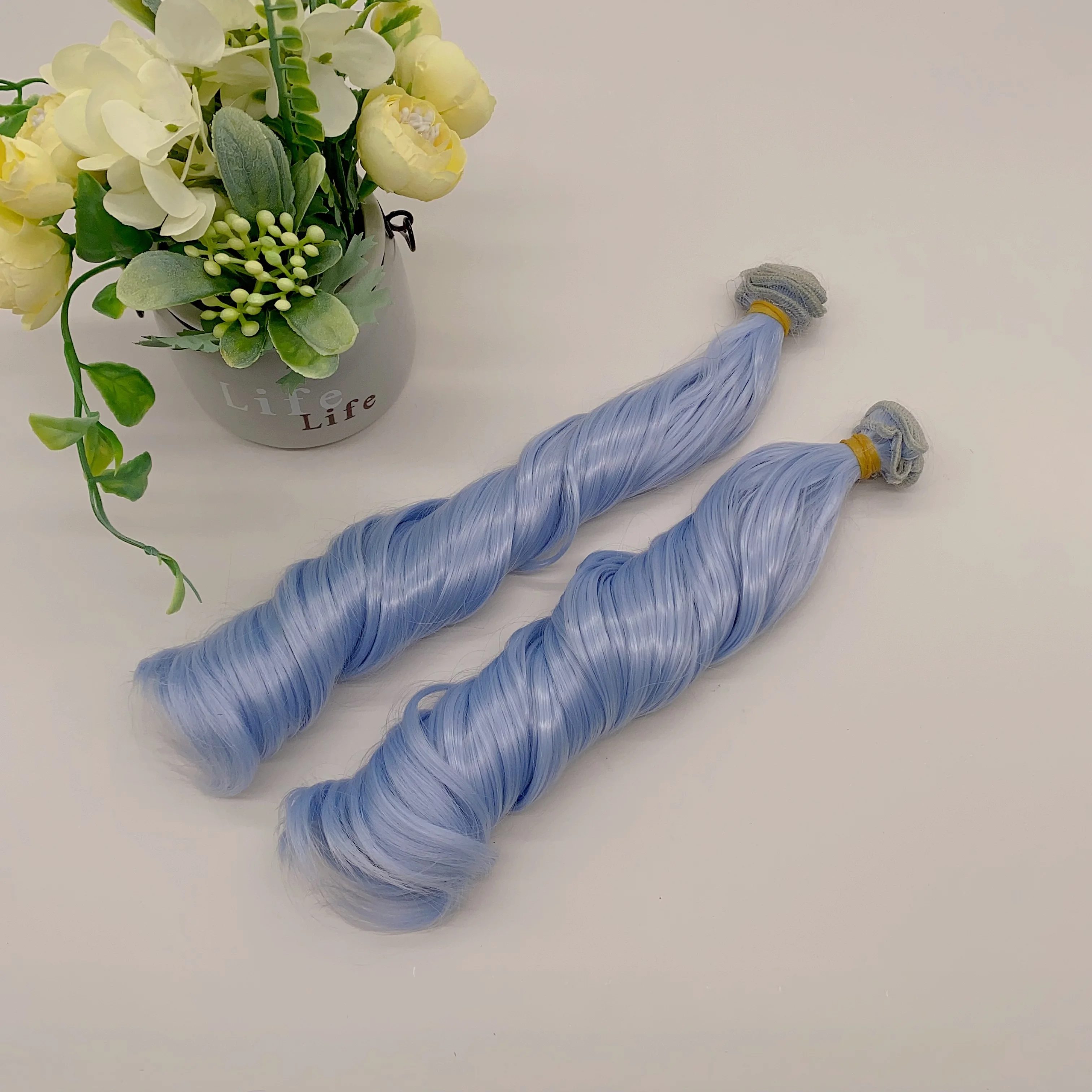 Soft Silky Fiber Silver Blue 30cm Roman Curly Doll Synthetic Hair Weft For DIY 1/3 Doll Hair Wig