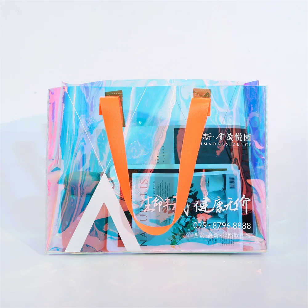 Good quality Reflective advertised promotion hologram TPU Tote bag holographic laser PVC beach bag