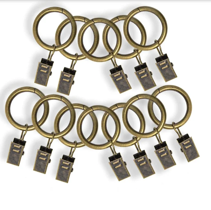 Antique Brass Metal Curtain Accessories Curtain rings hook clips for Shower Curtain Ring