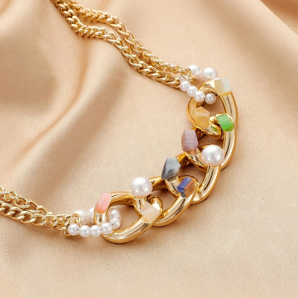 EMO Gold Plated Short Chain Gravel Aluminum Chain Pearl Necklace For Women Fashion Jewelry