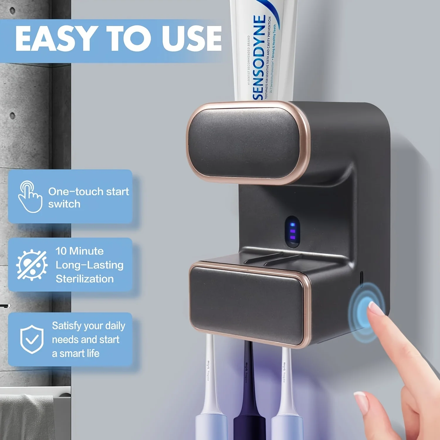 3-Slot Automatic Toothpaste Dispenser Holder - Toothbrush Holders with Wall-Mounted Design, Easy Squeeze