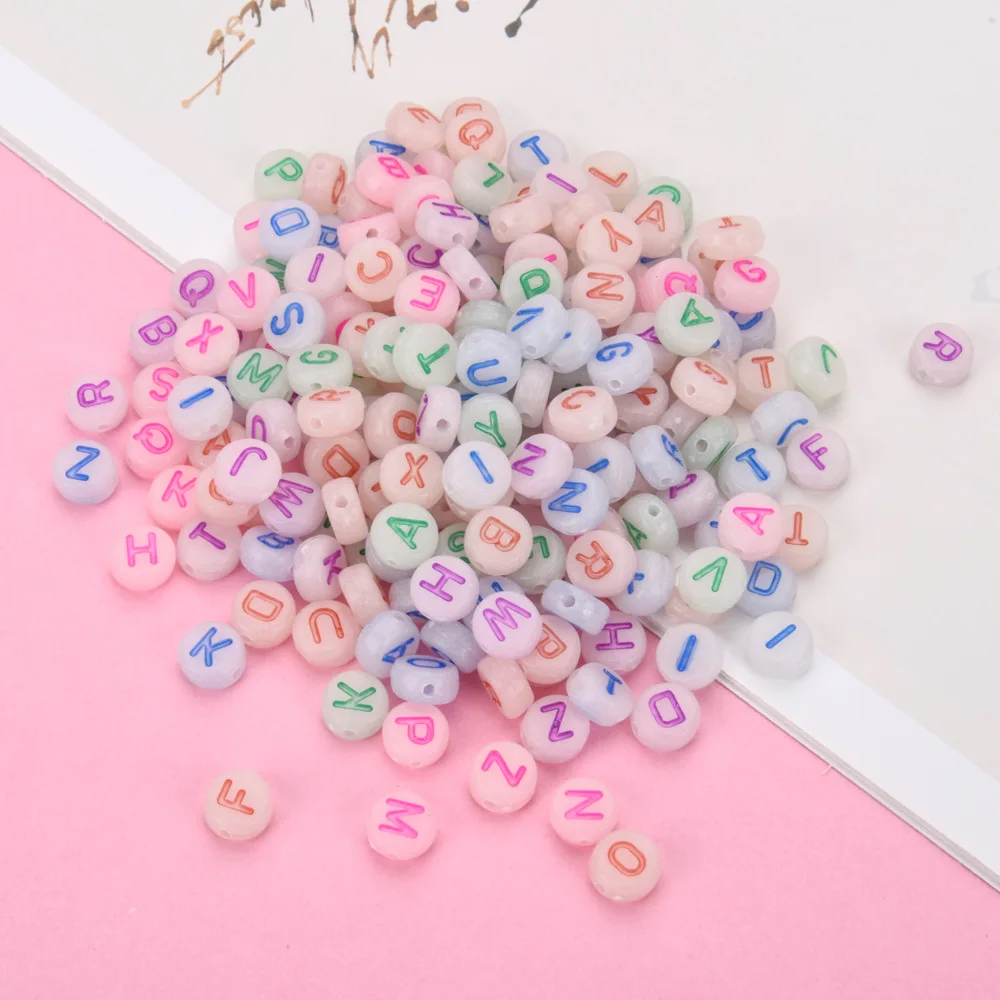 Hesiod 100Pcs/Pack 4*7Mm Hot Selling Acrylic Luminous Colorful Letter Alphabet Beads Glow Dark Accessories