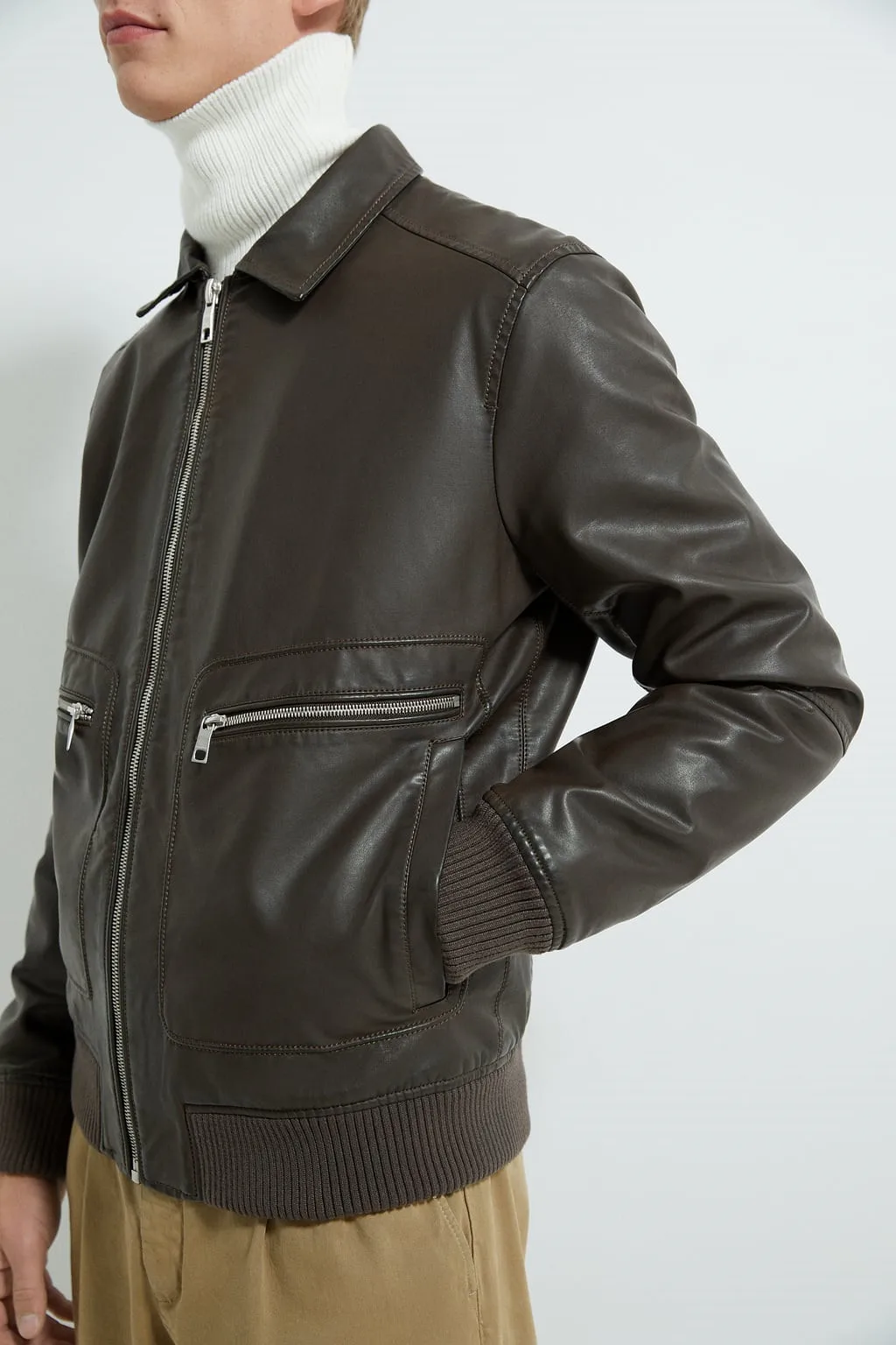 
Wholesale fashion simple detachable fur collar leather jacket for men 