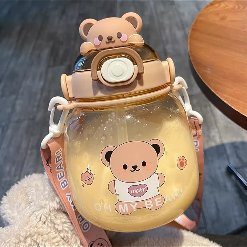 Bpa Free kids Clear Plastic Water Bottle With Straw Drinking Children Drink School Cute Giant Water Bottle For Kids