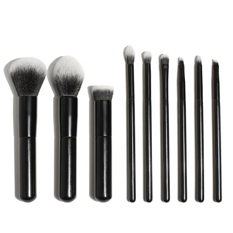 9pcs Cruelty Free Soft Vegan Cosmetic Makeup Brushes Private Label Synthetic Hair Wood Handle Custom Logo Black Makeup Brush Set
