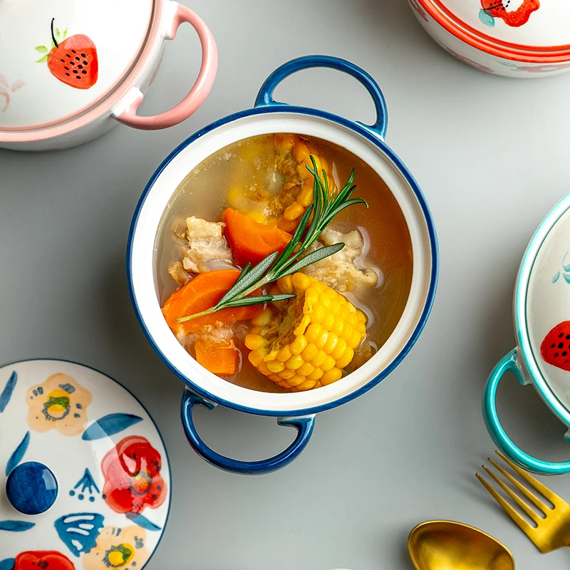 
Jade-cer hand-painted ceramic porcelain soup bowl tureen with lid with handles 