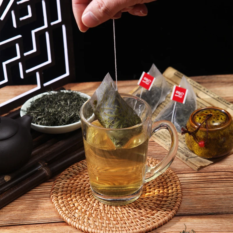 Pyramid tea bag PA nylon mesh with tag and string Triangle tea bag wholesale non-woven fabric